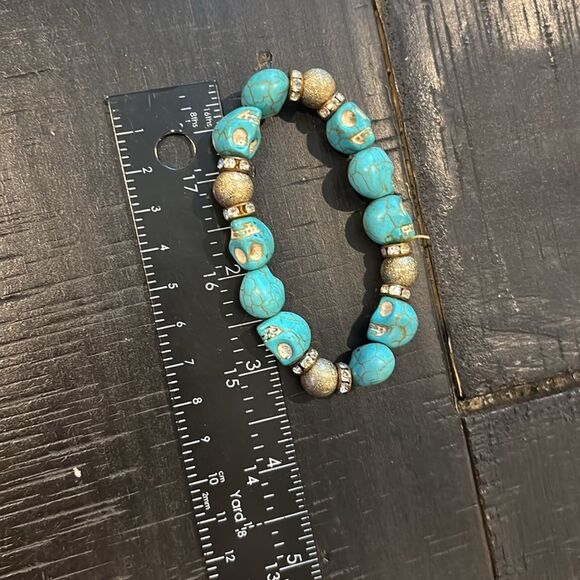 Skull Stone Turquoise Rhinestone Stretch Bracelet​ - Picture 5 of 5